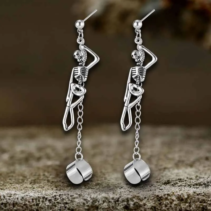 Gothic Skeleton Stainless Steel Chain Stud Earrings sold by GTHIC