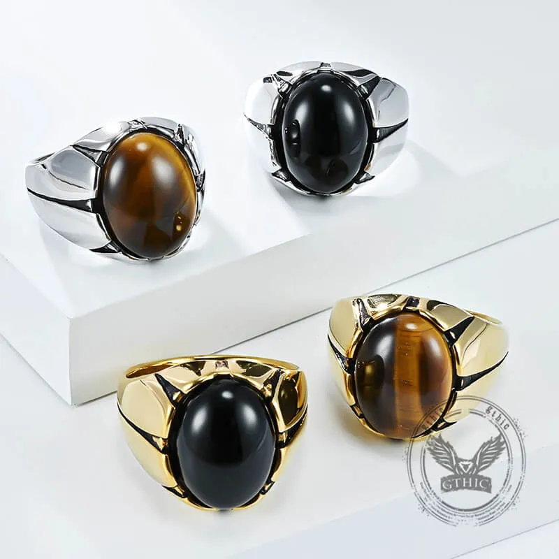 Vintage Oval Tiger Eye Gemstone Stainless Steel Ring sold by GTHIC
