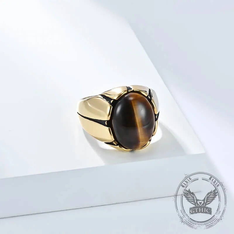 Vintage Oval Tiger Eye Gemstone Stainless Steel Ring sold by GTHIC product image thumbnail 5