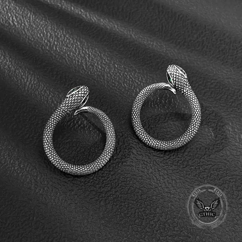 Punk Zirconia Snake Stainless Steel Stud Earrings sold by GTHIC