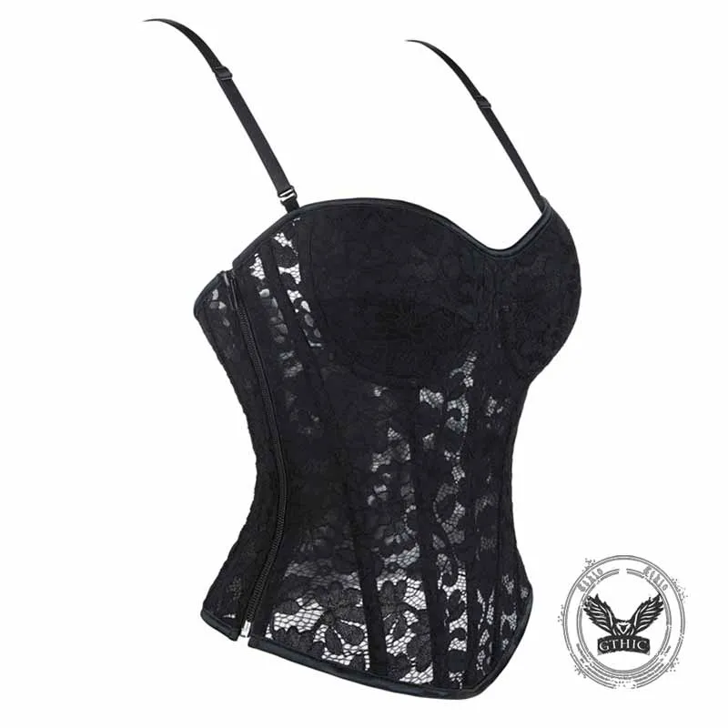 Sexy Lace Mesh Side Zipper Suspender Corset sold by GTHIC product image thumbnail 2