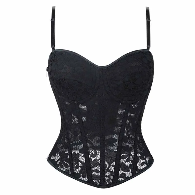 Sexy Lace Mesh Side Zipper Suspender Corset sold by GTHIC