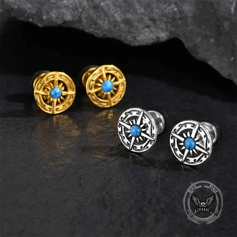 Vintage Turquoise Compass Stainless Steel Earrings made by GTHIC