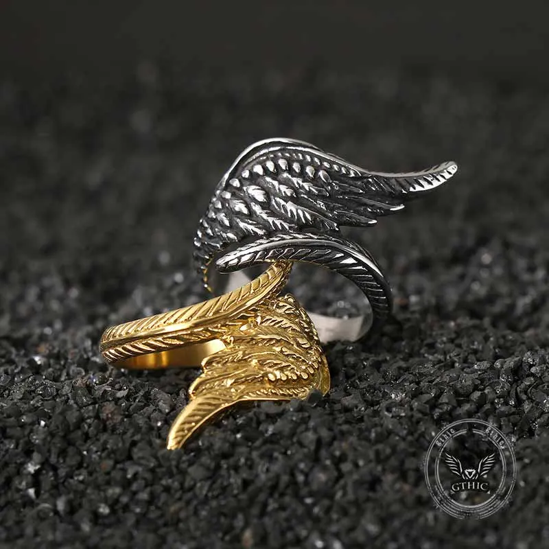 Vintage Feather Guardian Wings Stainless Steel Ring sold by GTHIC