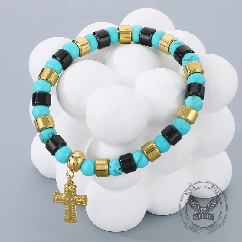 Bohemian Colorful Turquoise Stainless Steel Cross Bracelet sold by GTHIC