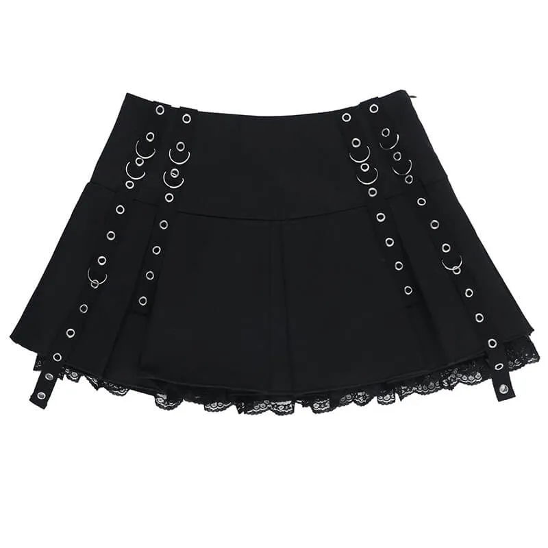 Dark Gothic Lace Stitching Mini Pleated Skirt sold by GTHIC product image thumbnail 5