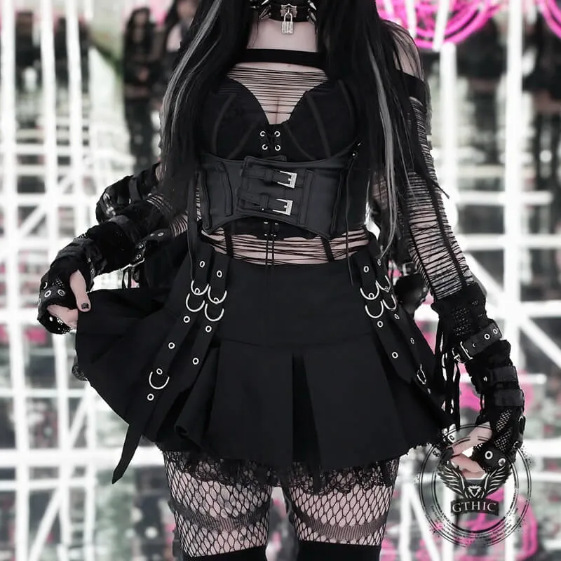 Dark Gothic Lace Stitching Mini Pleated Skirt sold by GTHIC