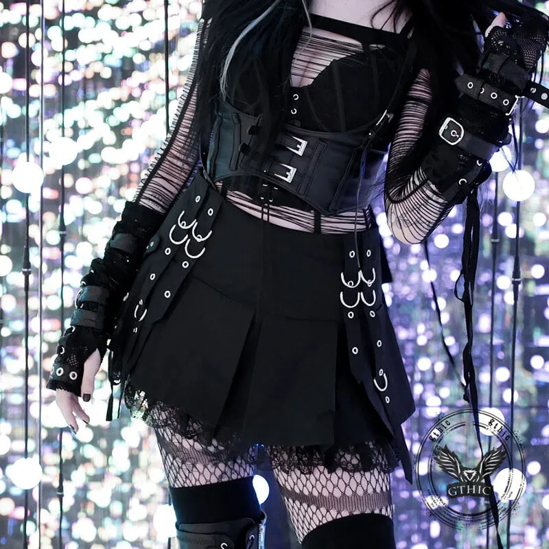 Dark Gothic Lace Stitching Mini Pleated Skirt sold by GTHIC product image thumbnail 3