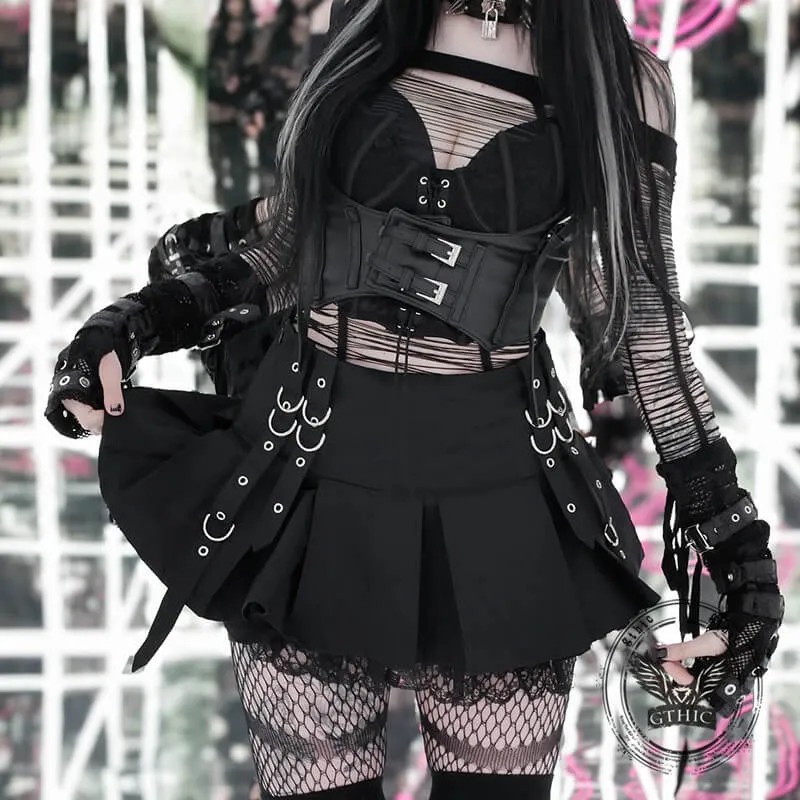 Dark Gothic Lace Stitching Mini Pleated Skirt sold by GTHIC product image thumbnail 4