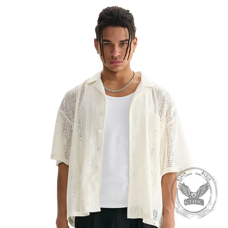 Fashion Hollow Mesh Crochet See-through Lace Shirt sold by GTHIC product image thumbnail 3