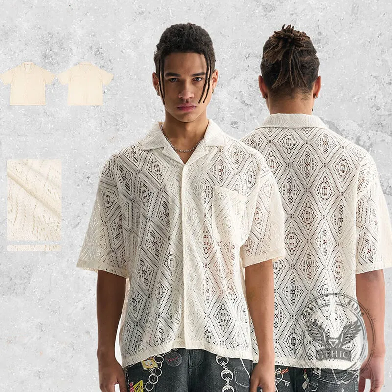 Fashion Hollow Mesh Crochet See-through Lace Shirt sold by GTHIC product image thumbnail 4