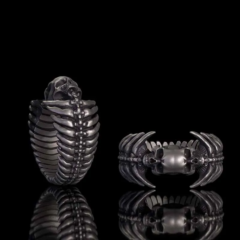 Gothic Skull Head Spine Sterling Silver Ring sold by GTHIC