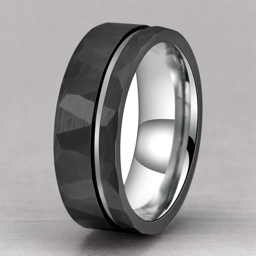 Simple Flat Hammered Tungsten Steel Wide Ring sold by GTHIC product image thumbnail 5