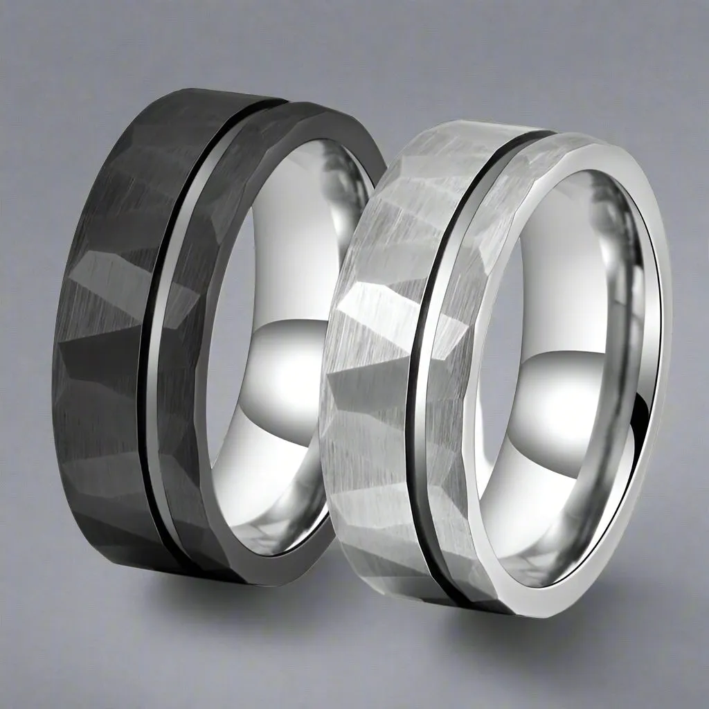 Simple Flat Hammered Tungsten Steel Wide Ring sold by GTHIC product image thumbnail 4