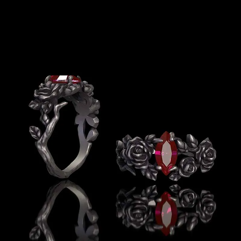 Gothic Rose Red Gemstone Sterling Silver Ring sold by GTHIC