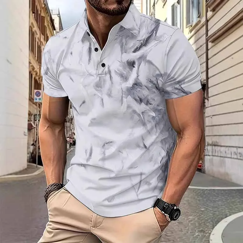Casual Natural Feather Print Short Sleeve Polo Shirt sold by GTHIC