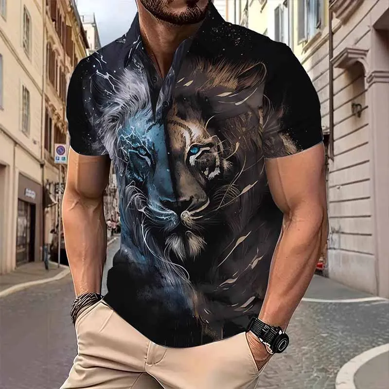 Majestic Lion Head Print Short Sleeve Polo Shirt sold by GTHIC