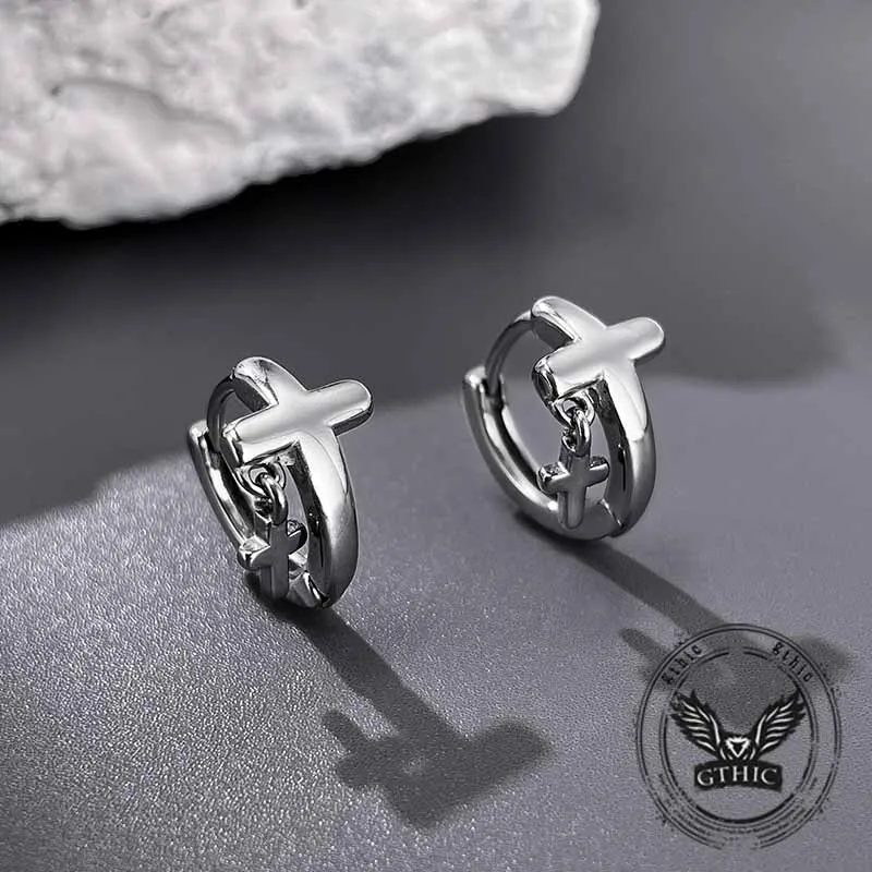 Fashion Double Cross Stainless Steel Earrings sold by GTHIC