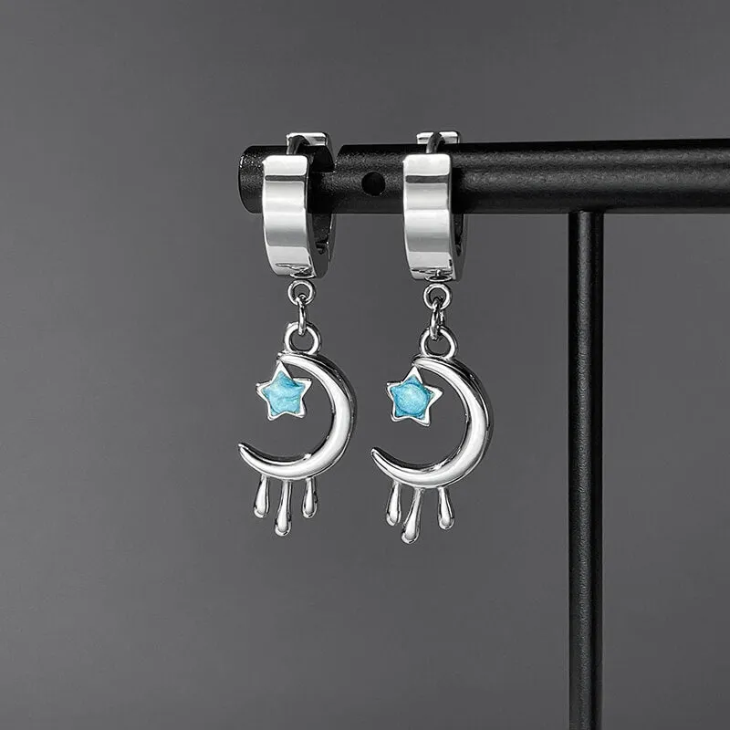 Fashion Oil Drop Star Moon Stainless Steel Drop Earrings sold by GTHIC product image thumbnail 4