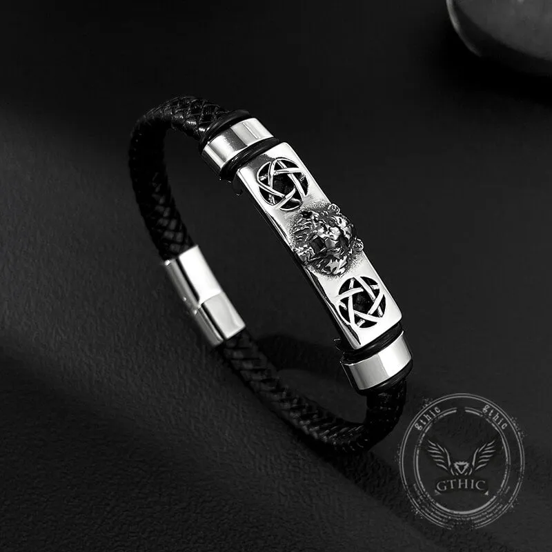 Punk Leopard Head Stainless Steel Braided Leather Bracelet sold by GTHIC product image thumbnail 4