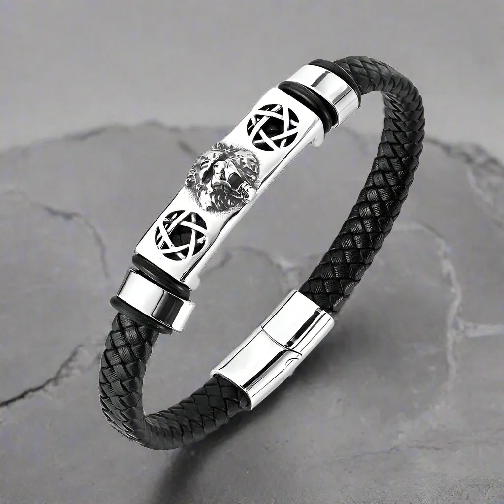 Punk Leopard Head Stainless Steel Braided Leather Bracelet sold by GTHIC product image thumbnail 5