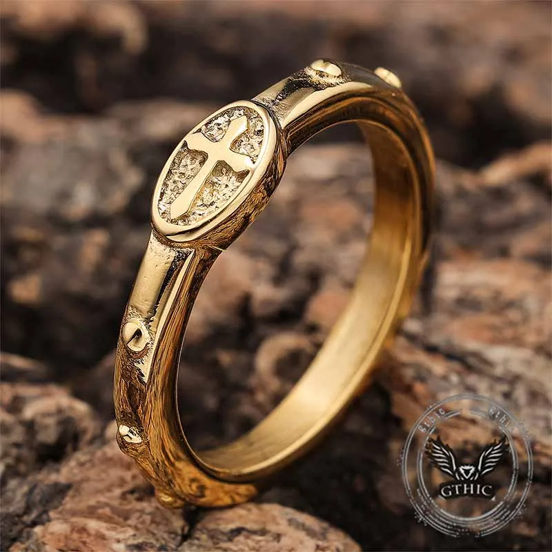 Vintage Cross Pattern Stainless Steel Christian Ring sold by GTHIC