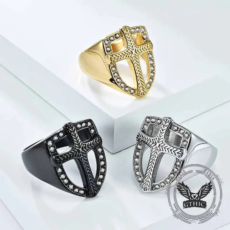Vintage Shield Cross Diamond Stainless Steel Ring sold by GTHIC