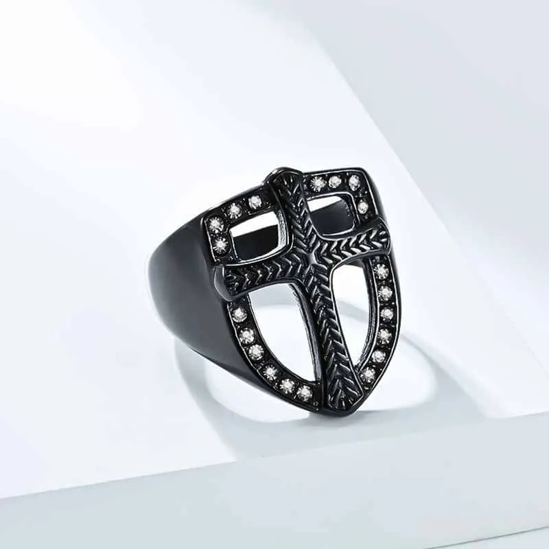 Vintage Shield Cross Diamond Stainless Steel Ring sold by GTHIC product image thumbnail 5