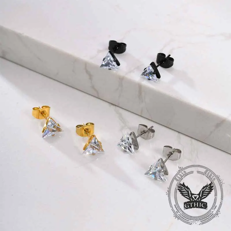 Simple Triangle Zircon Inlaid Stainless Steel Earrings sold by GTHIC