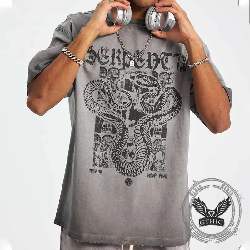 Vintage Snake Graphic Print Washed Distressed T-shirt sold by GTHIC