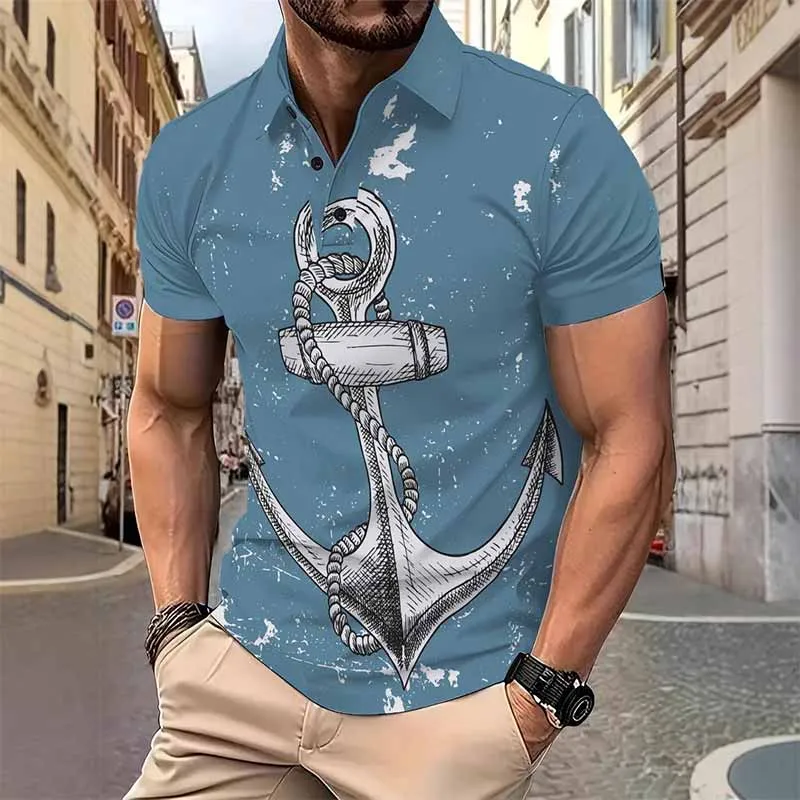 Casual Anchor Graphic Print Short Sleeve Polo Shirt sold by GTHIC