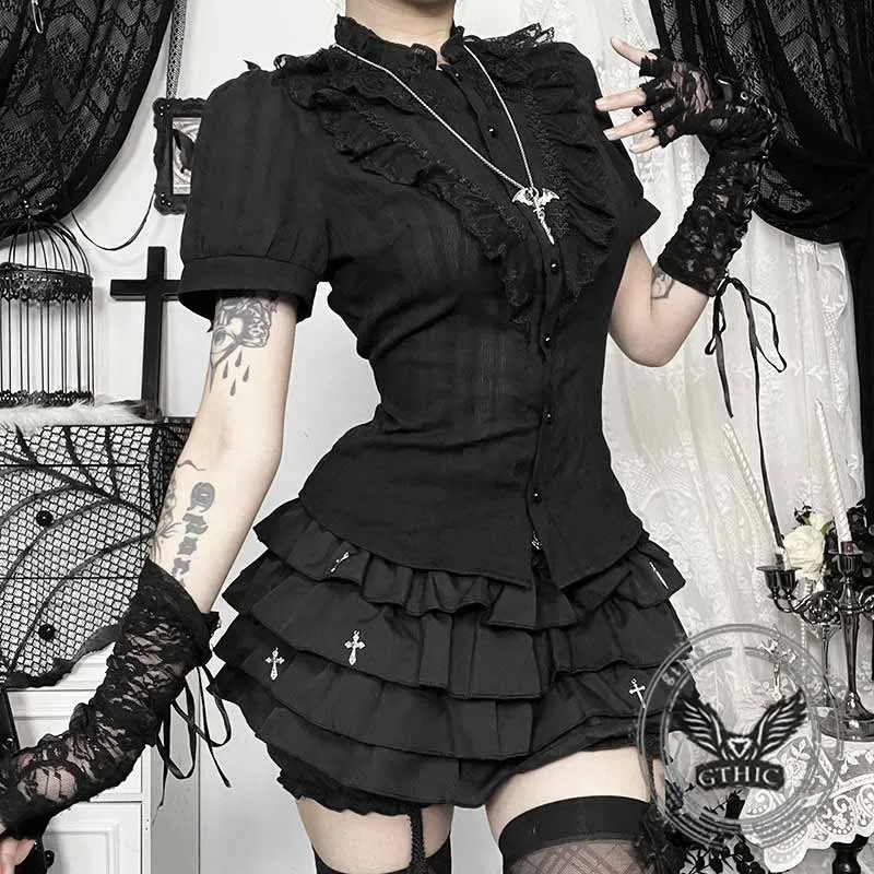 Gothic Jacquard Design Dark Short Sleeve Shirt sold by GTHIC