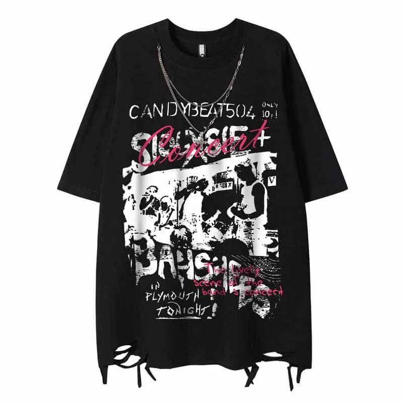 Vintage Rock Singer Character Print Ripped T-shirt sold by GTHIC product image thumbnail 2