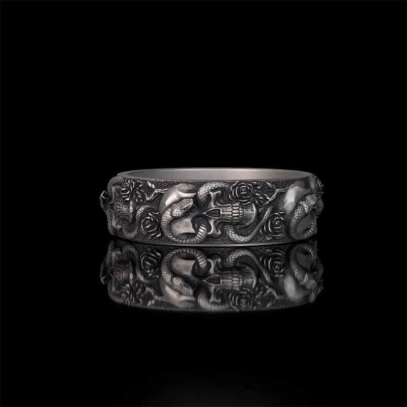 Gothic Coiled Snake Rose Sterling Silver Skull Ring sold by GTHIC product image thumbnail 2