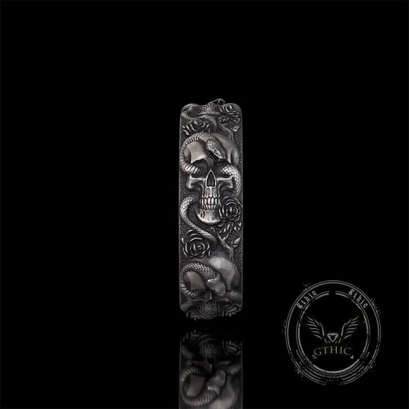 Gothic Coiled Snake Rose Sterling Silver Skull Ring sold by GTHIC product image thumbnail 5