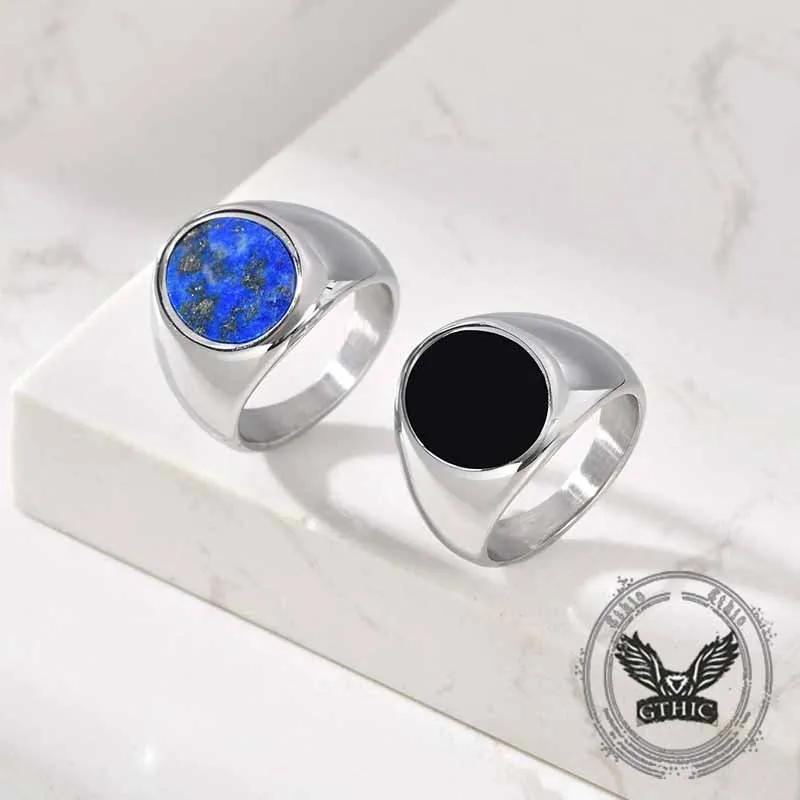 Simple Oval Drip Glue Lapis Lazuli Stainless Steel Ring sold by GTHIC product image thumbnail 4