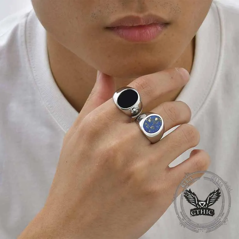 Simple Oval Drip Glue Lapis Lazuli Stainless Steel Ring sold by GTHIC product image thumbnail 2