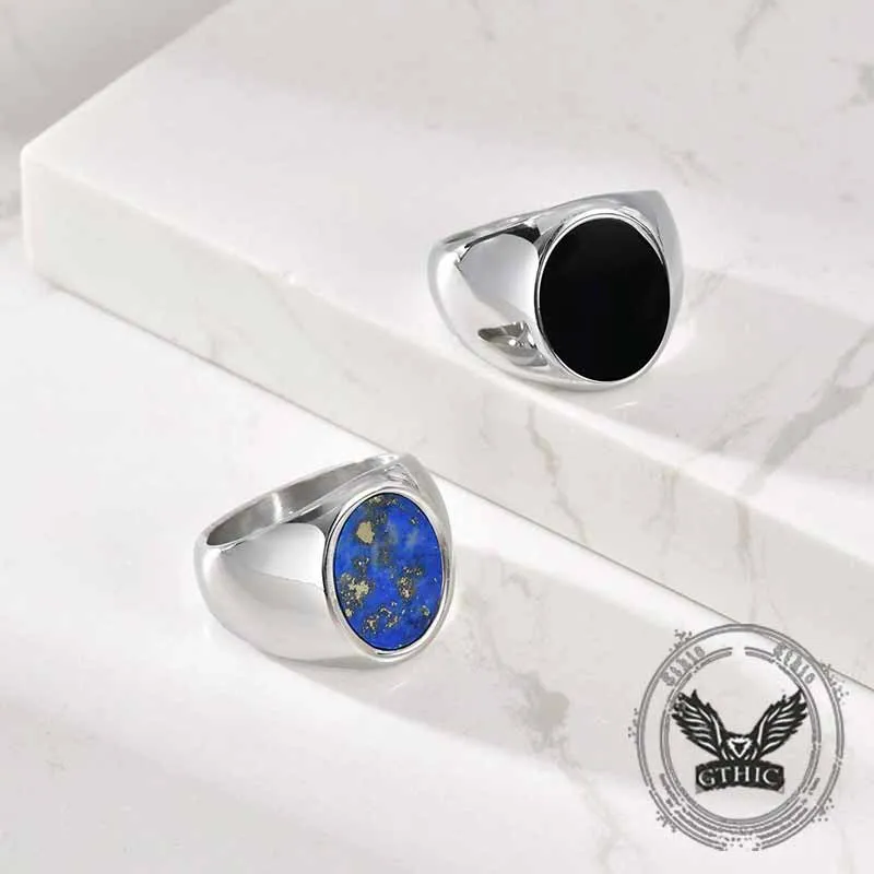 Simple Oval Drip Glue Lapis Lazuli Stainless Steel Ring sold by GTHIC