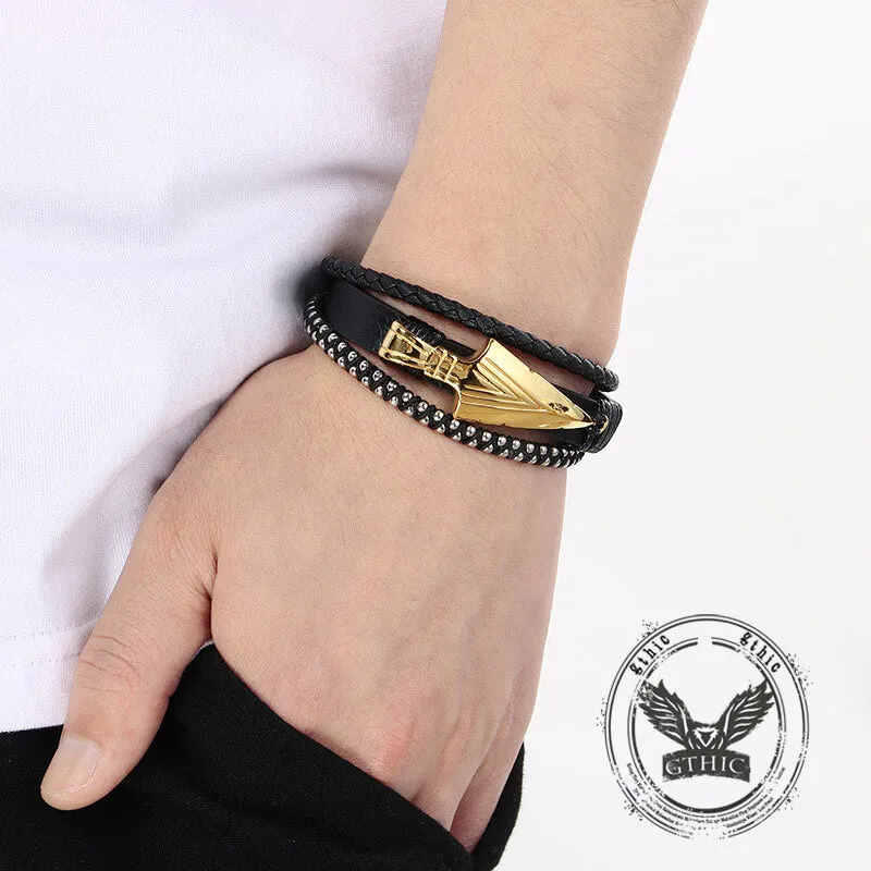 Creative Round Bead Chain Stainless Steel Arrow Leather Bracelet sold by GTHIC product image thumbnail 2