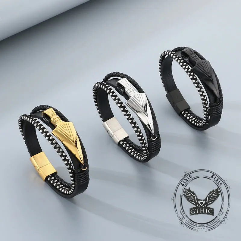 Creative Round Bead Chain Stainless Steel Arrow Leather Bracelet sold by GTHIC