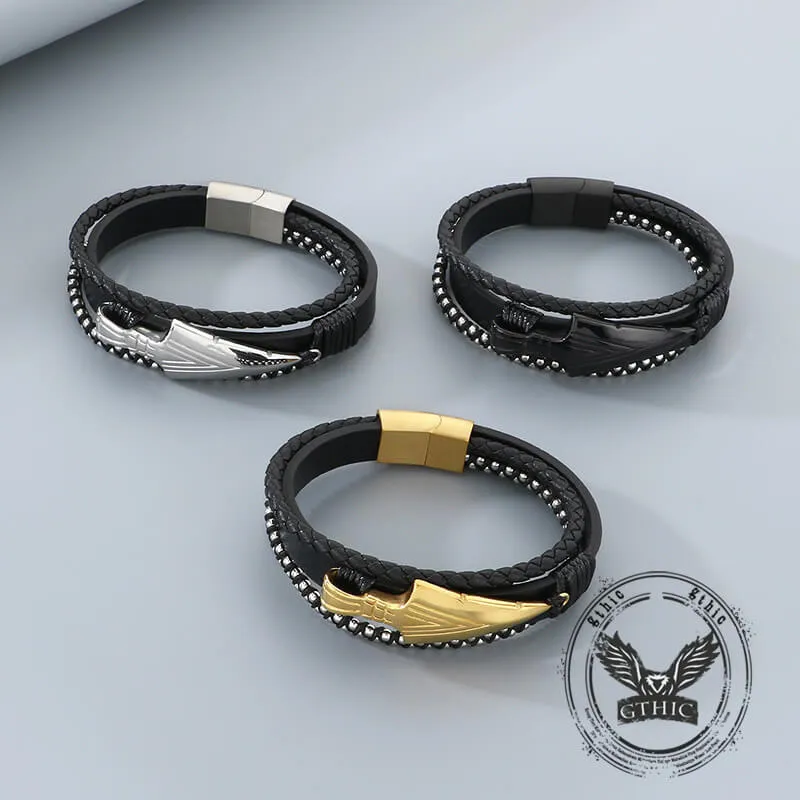 Creative Round Bead Chain Stainless Steel Arrow Leather Bracelet sold by GTHIC product image thumbnail 5