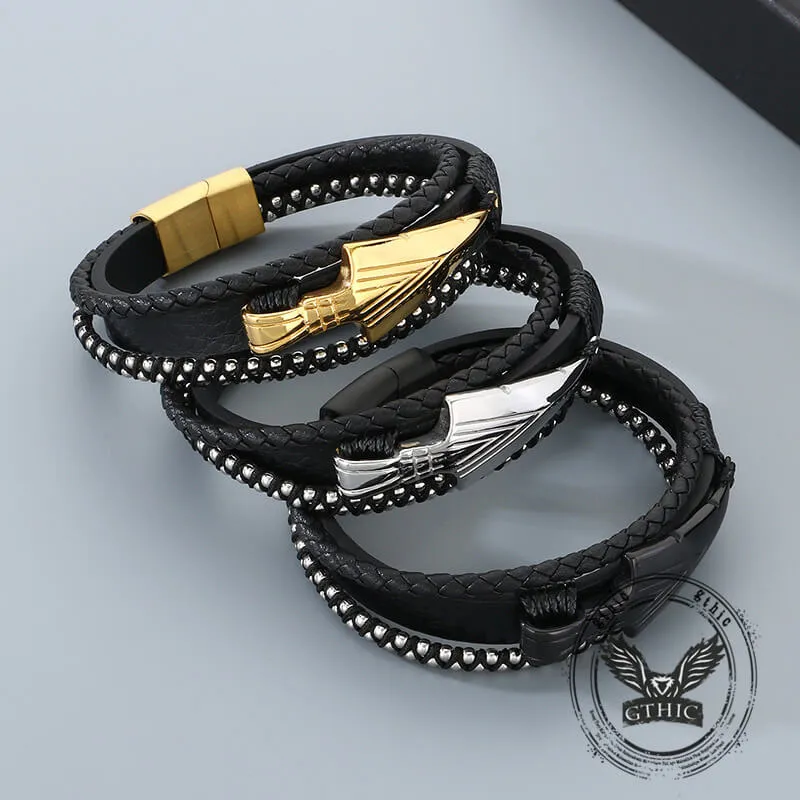 Creative Round Bead Chain Stainless Steel Arrow Leather Bracelet sold by GTHIC product image thumbnail 4