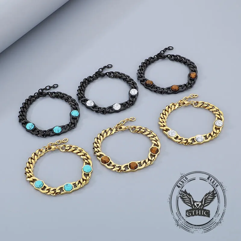 Fashion Inlaid Turquoise Cuban Chain Stainless Steel Bracelet sold by GTHIC product image thumbnail 4