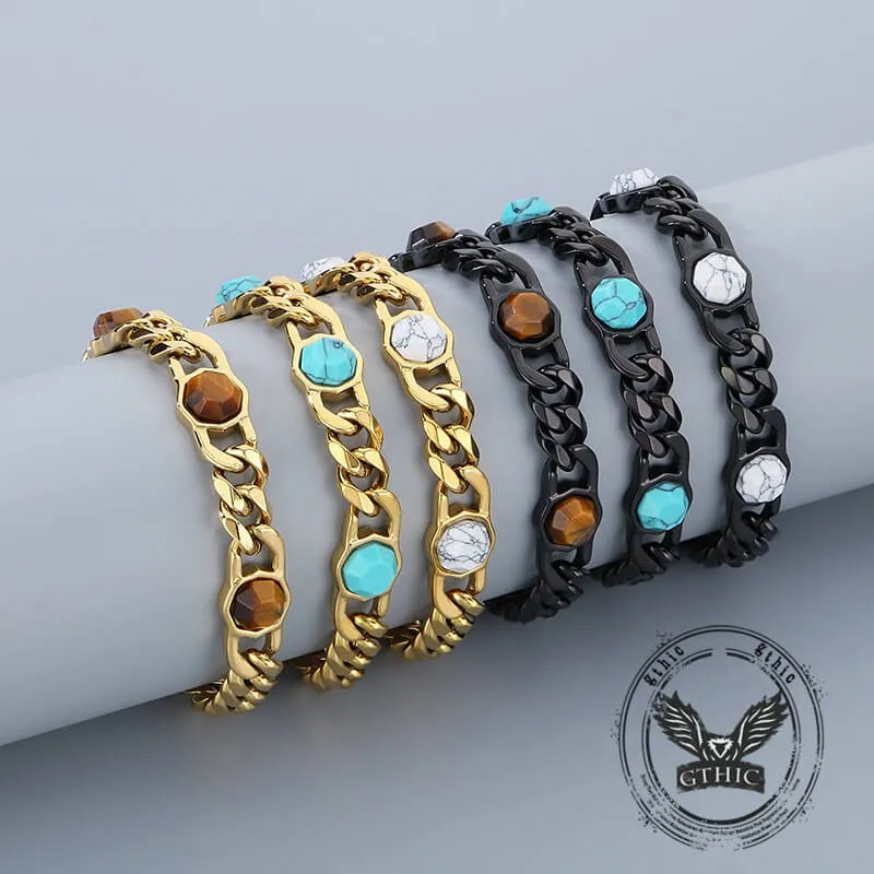 Fashion Inlaid Turquoise Cuban Chain Stainless Steel Bracelet sold by GTHIC
