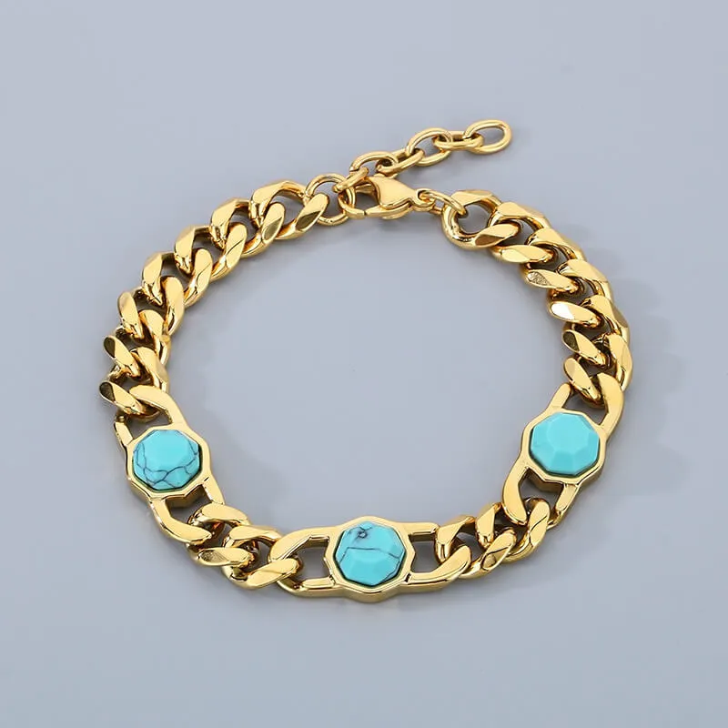 Fashion Inlaid Turquoise Cuban Chain Stainless Steel Bracelet sold by GTHIC product image thumbnail 5