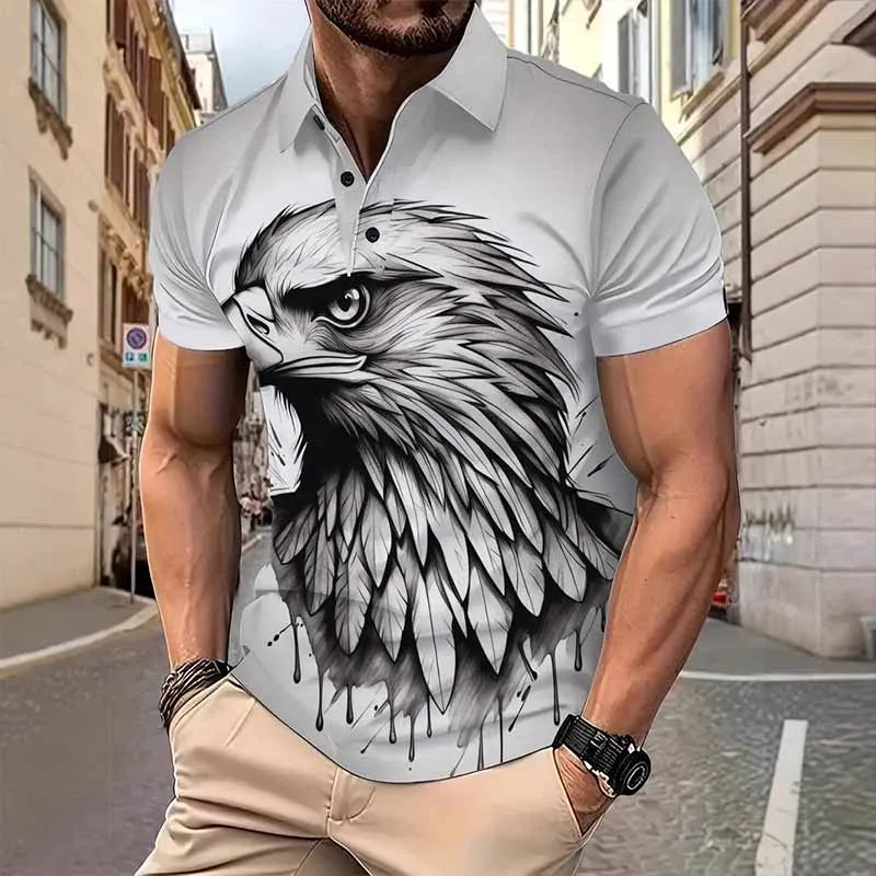 Casual Eagle Print Short Sleeve Polo shirt sold by GTHIC
