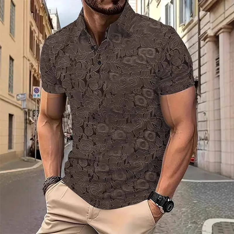 Vintage Floral Print Short Sleeve Polo Shirt sold by GTHIC