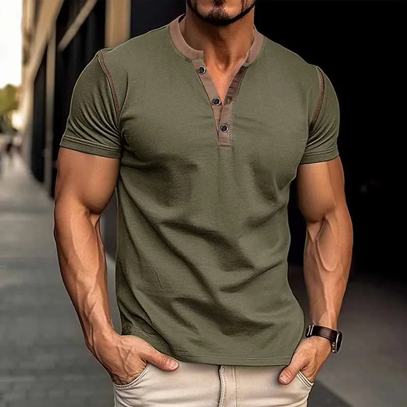 Fashion Colorblock Crew Neck Henley Polo Shirt sold by GTHIC product image thumbnail 2