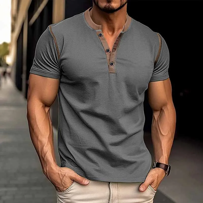 Fashion Colorblock Crew Neck Henley Polo Shirt sold by GTHIC product image thumbnail 3