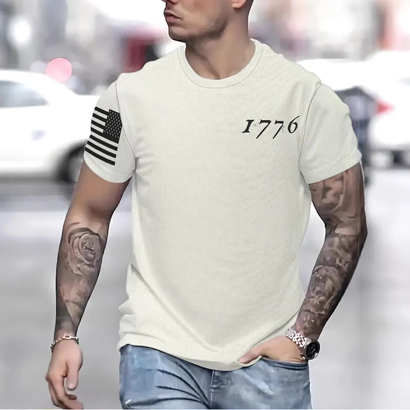 Vintage 1776 American Flag Print Crew Neck T-Shirt sold by GTHIC